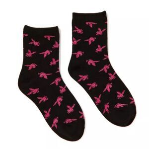 Playboy Black & Pink Bunny Logo Print Ankle Socks